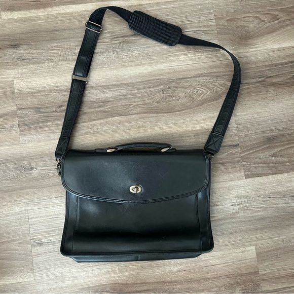Franklin Covey Black Napa Leather Briefcase Shoulder Bag - Picture 1 of 13